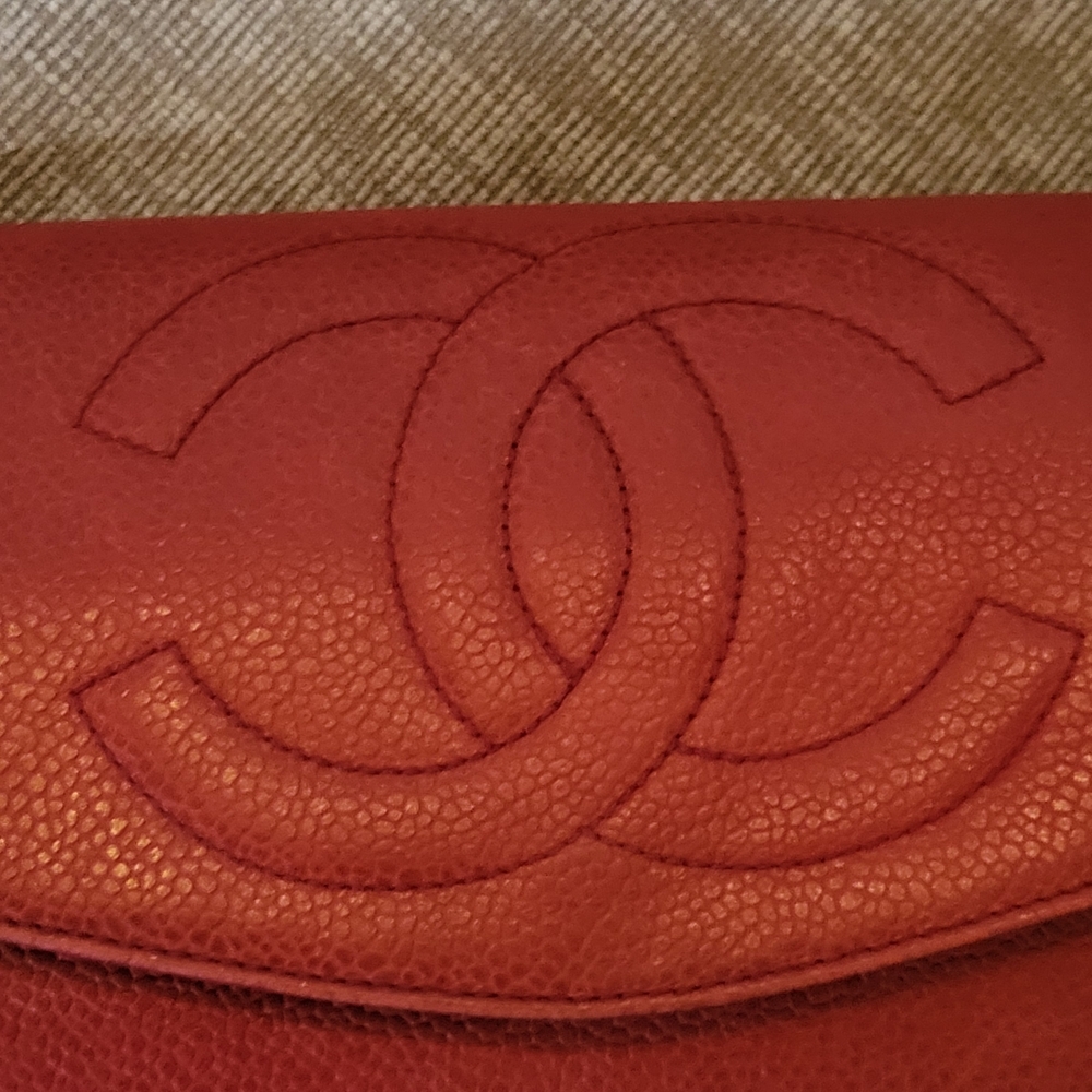 Chanel Red Caviar CC Timeless Shoulder Bag Bifold Wallet Grained Calfskin.. - Picture 9 of 16